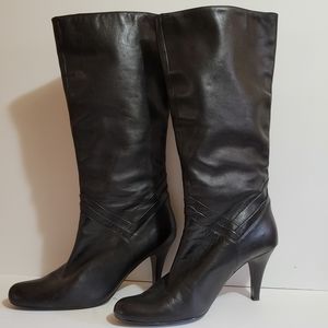 Star Ling Black Leather Heeled Boots - Women's Size 9.5 M